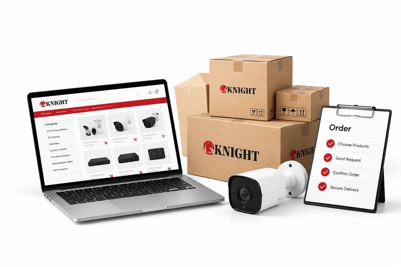 Knight Security ordering process: choose products, send request, confirm order, secure delivery