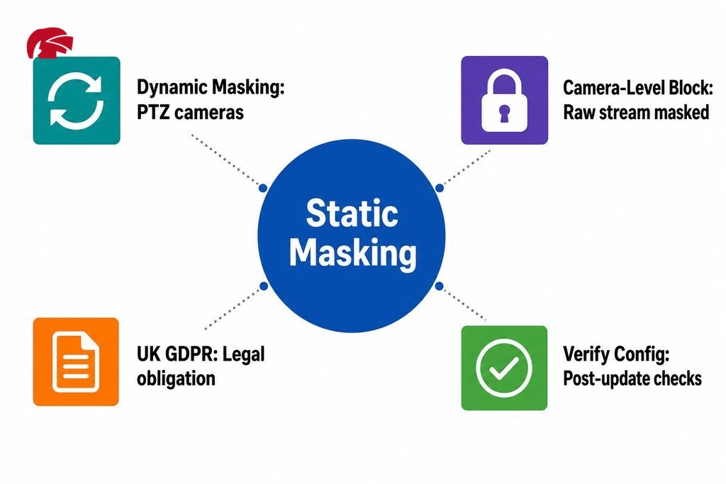 Key aspects of CCTV privacy masking: static vs dynamic types, camera-level blocking, legal compliance, and configuration chec